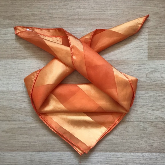 Women’s Assorted Brands Striped Square Scarf Orange - Picture 2 of 3